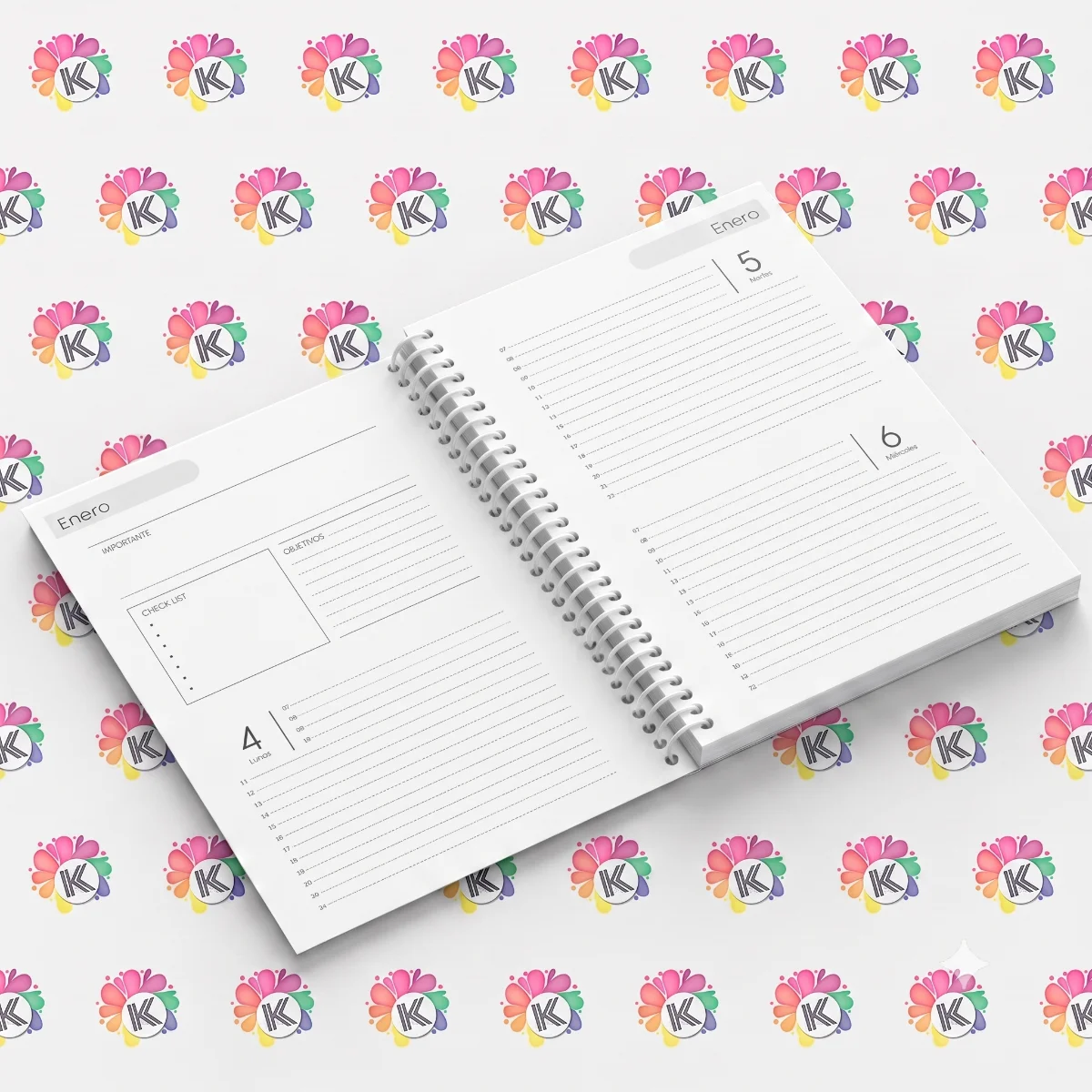 Agenda dos dias por página horitonzal