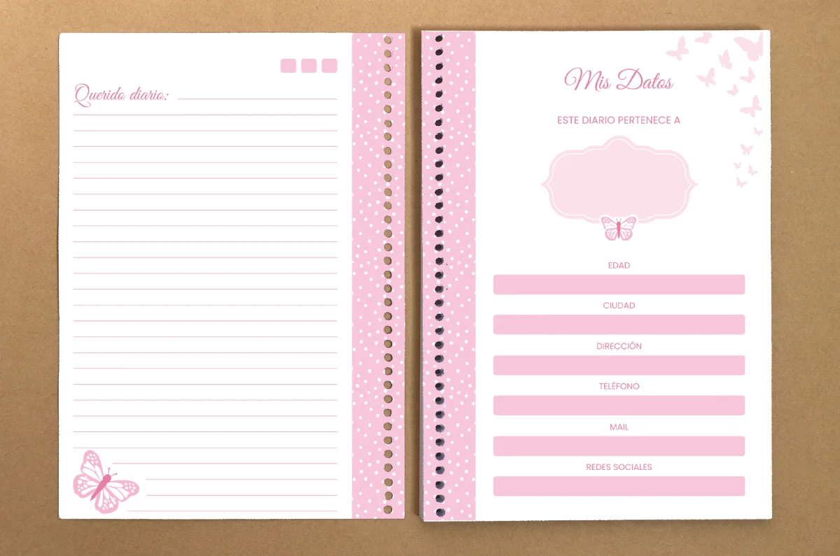 Diario intimo rosado sublimable
