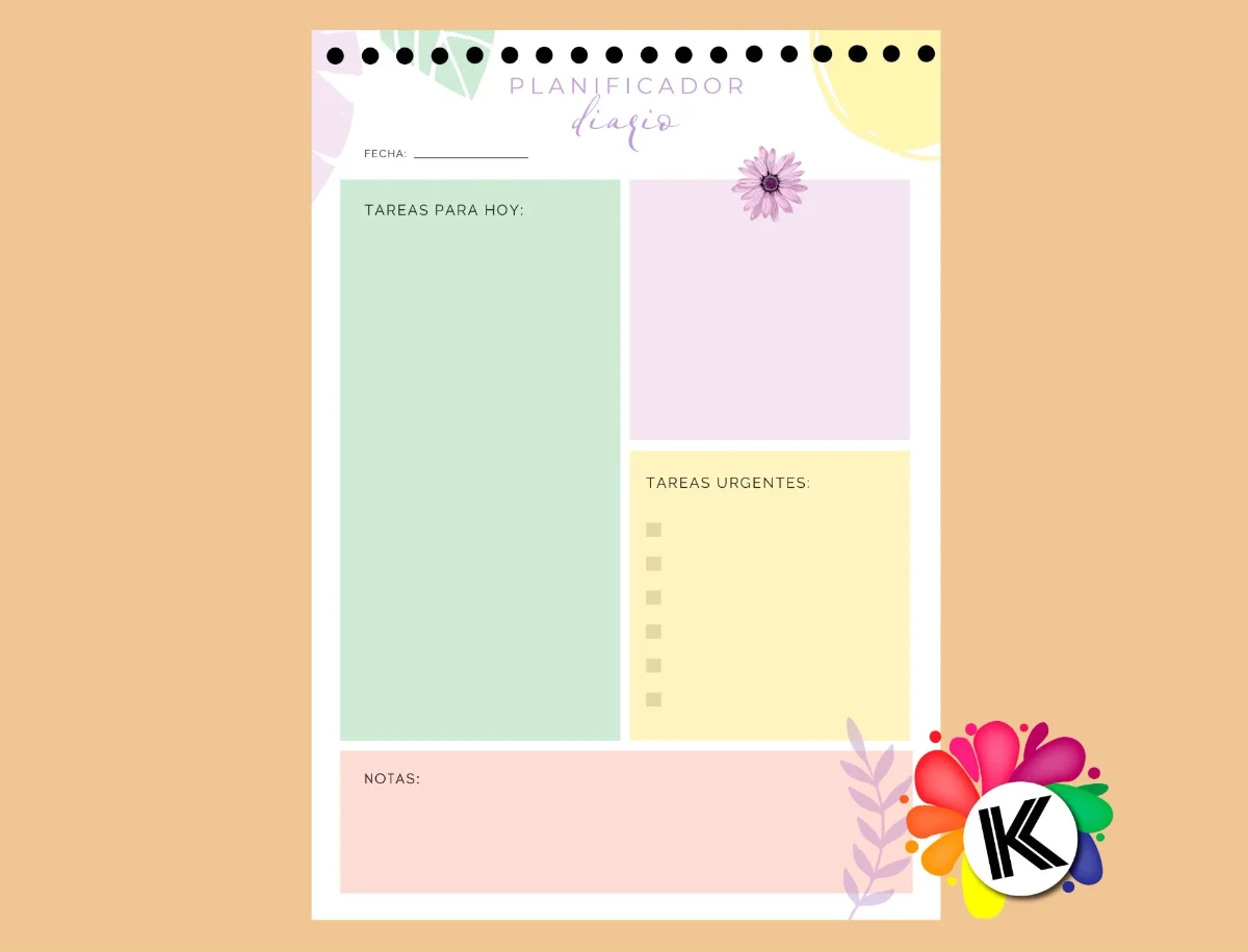 Planificador diario colores sublimable